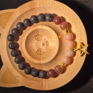 Artisan Crafted Pink Opal and Purple Aventurine with lava beads and star charm